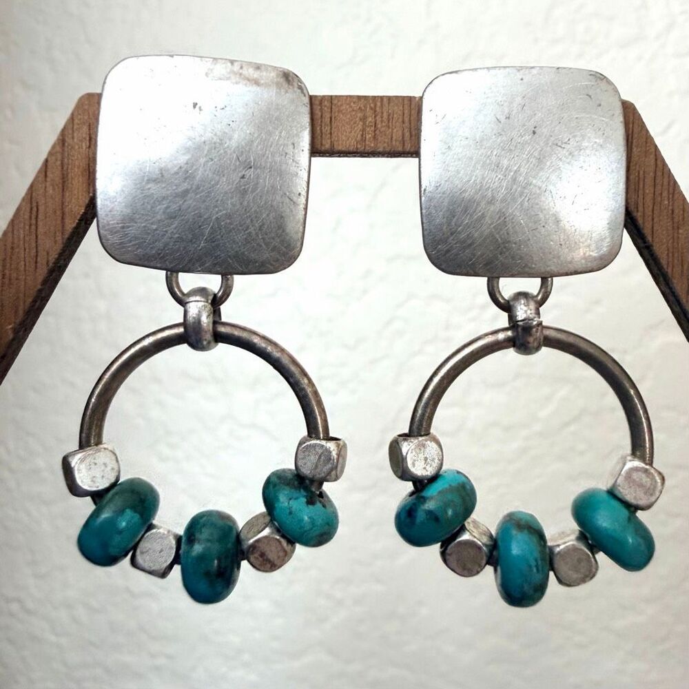 Marjorie Baer MB SF Turquoise Bead Modernist Clip-On Dangle Earrings